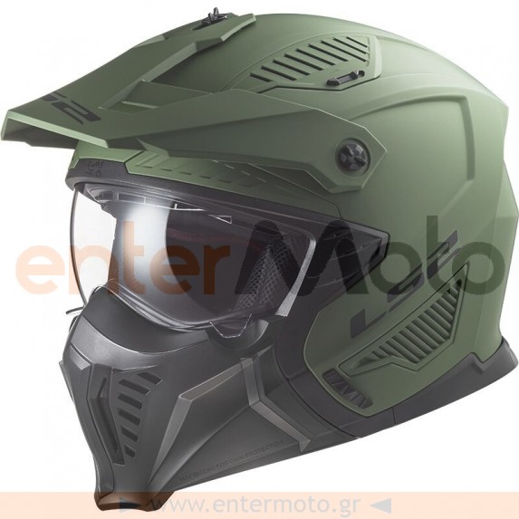 Σπαστό κράνος μηχανής LS2 Drifter Matt Military Green
